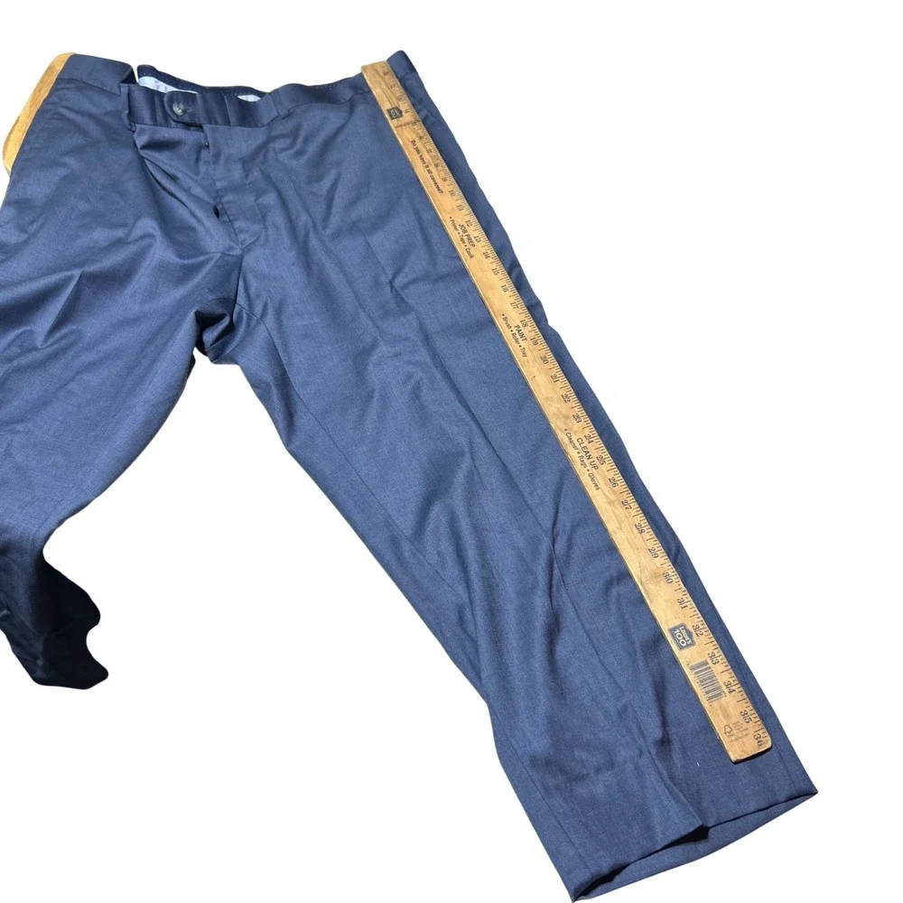 Peter Millar Mens 46R Blue Virgin Wool Blend Flat Front Dress Pants Portugal